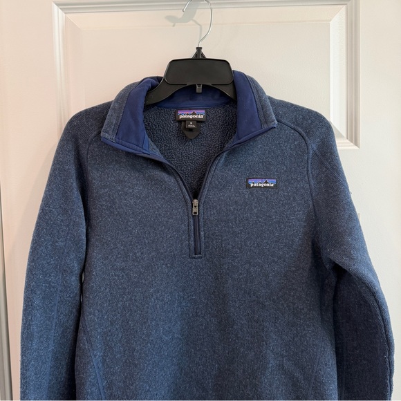 Patagonia Women's Pullover Sweater 1/4 Zip Fleece Lined Blue Poly Knit sz M - Picture 3 of 11